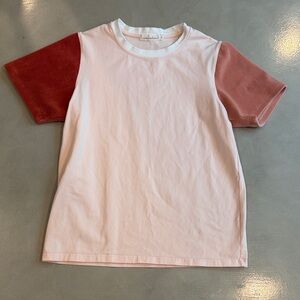 Colorblock Short-Sleeve Tee in Light Pink with Rose and Brick Sleeves